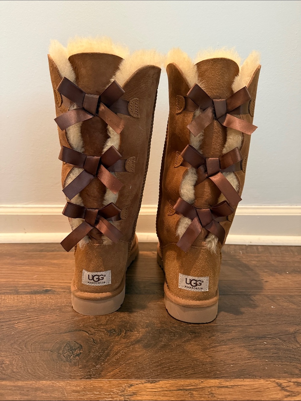 UGG Chestnut Tall Shearling Boots with Back Ribbon Bows